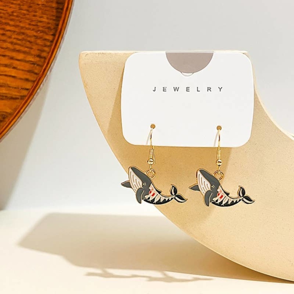 Enamel Skeleton‎ Whale Fishhook French Loop Dangle Earrings